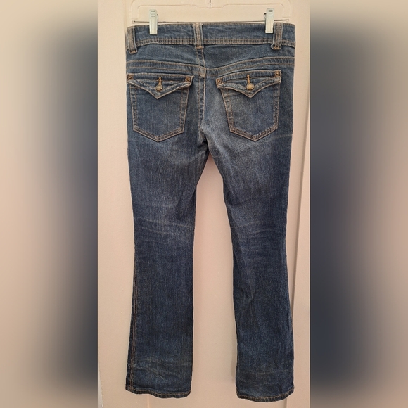 Wet-Seal Womens Juniors Jeans Size 5 Medium Wash Bootcut 28 x 31 low rise FLAP - Picture 2 of 3